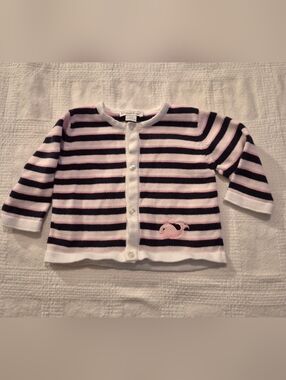 Kissy Kissy girls size 3-6 months pink, blue & white cardigan with whale VGUC